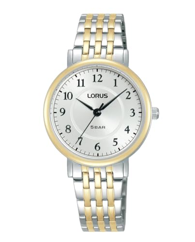 Lorus Damenuhr mit 3 Zeigern, wasserdicht bis 5 ATM, Armband aus Stahl mit runder Form, spiegelt Ihren Stil mit Präzision und Langlebigkeit wider von Lorus