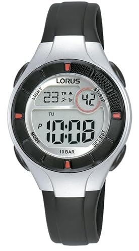 Lorus Digitale Multifunktionsuhr für Kinder, 100 m (31 mm), digitales Zifferblatt/schwarzes PU-Armband R2339PX9 von Lorus