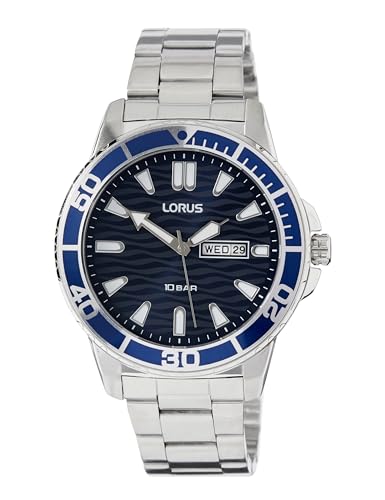 Lorus Herren Analog Quarz Uhr mit Metall Armband RH357AX9, Blau von Lorus