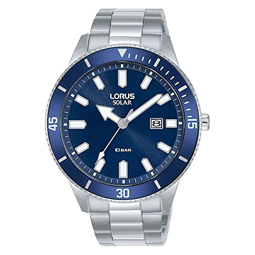 Lorus Herren Analog Quarz Uhr mit Metall Armband RX313AX9, Blau von Lorus