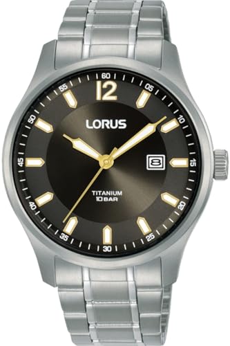 LORUS Herren Analog Quarz Uhr mit Titan Armband,Silber/Schwarz von Lorus