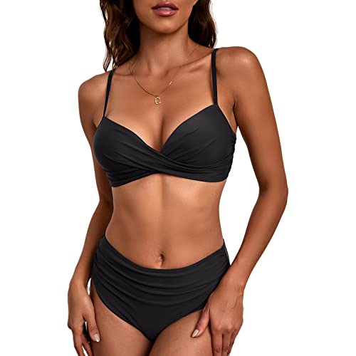 Lorymachy Bikini-Sets für Damen Badeanzüge Hohe Taille Breite Riemen Push Up Back Haken, High Waist Push Up Bikini Sets Zurück kreuzen Große Brüste von Lorymachy