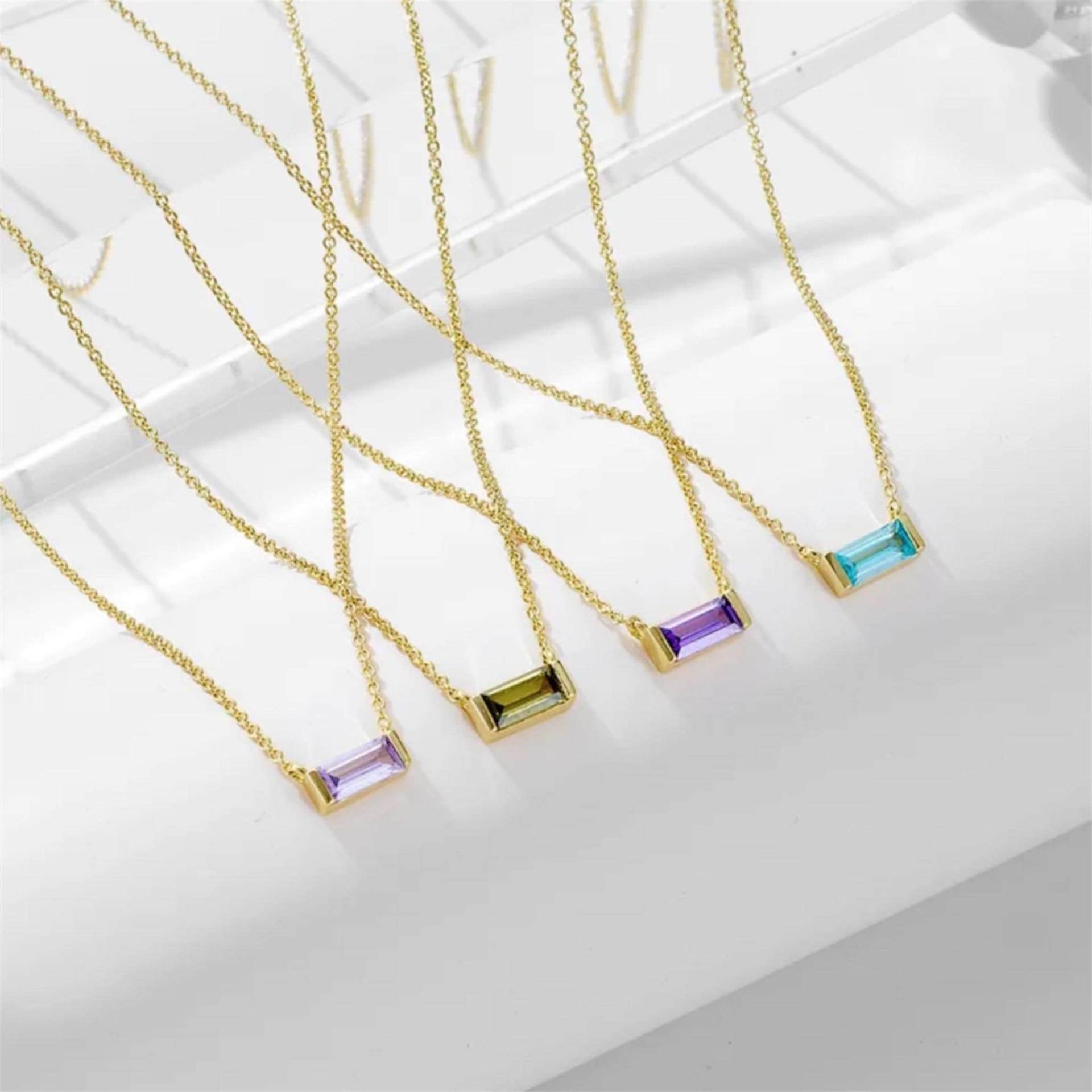 Birthstone Necklace, Baguette Pendant, Dainty Sterling Silver Necklace, Birthday Grandma, Women's Layered Jewelry von Loryvaa