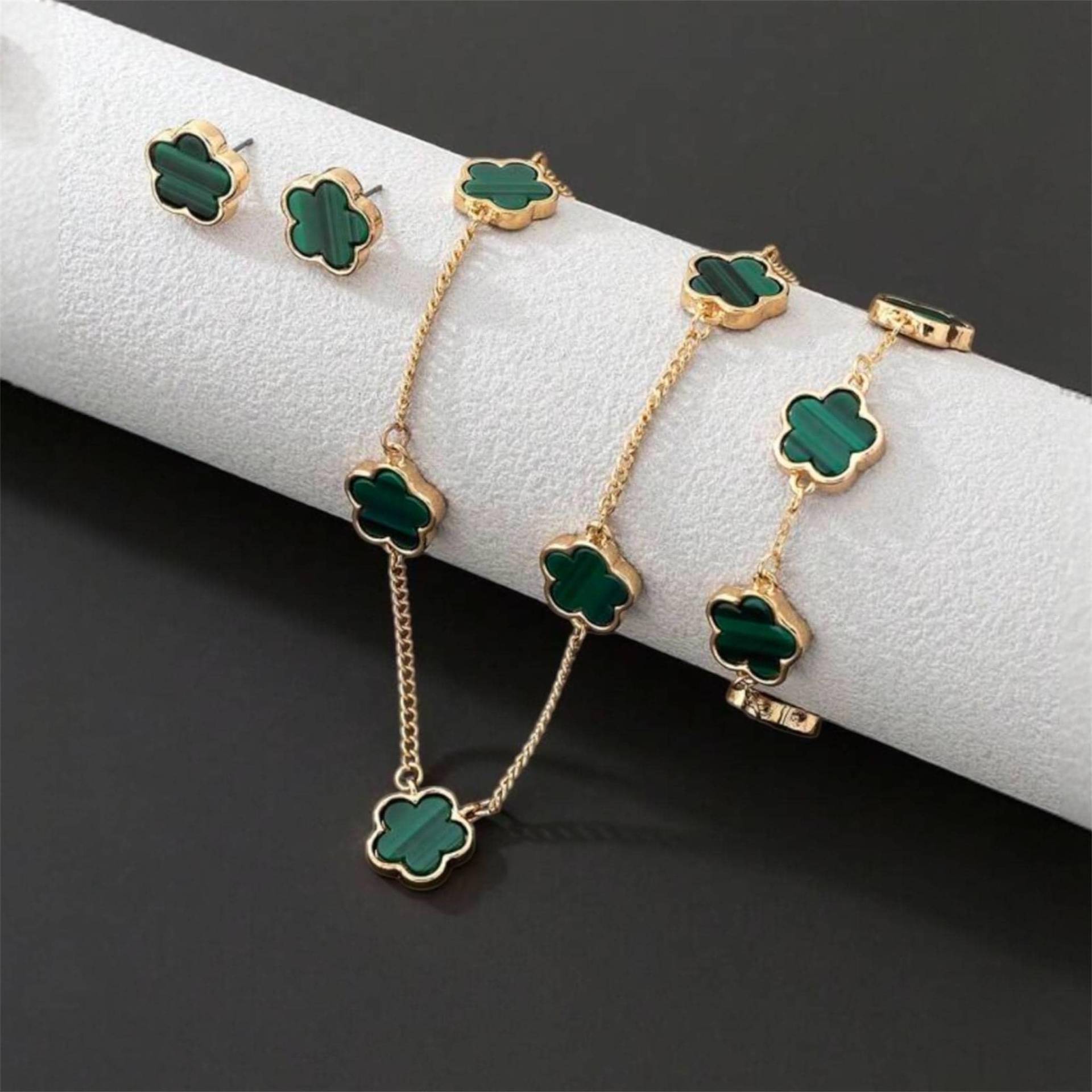 Clover Jewelry Set Necklace, Bracelet & Earrings | Gold Tone, Gift Box von Loryvaa