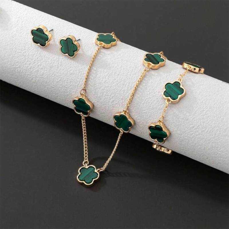 Clover Jewelry Set Necklace, Bracelet & Earrings | Gold Tone, Gift Box von Loryvaa