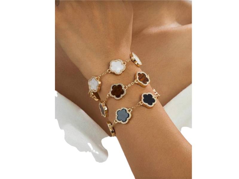 Kleeblatt Armband Mit Strass | Elegantes in Schwarz, Weiß Oder Braun Luxus Schmuck Einzelstück, Kostenloser Versand von Loryvaa