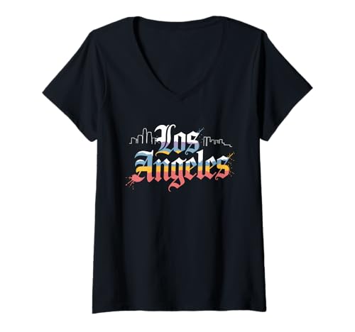 Damen Los Angeles Tshirt Männer Frauen Kalifornien Retro Vintage T-Shirt mit V-Ausschnitt von Los Angeles Tshirt California LA Urlaubsreise
