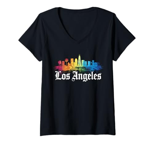 Damen Los Angeles Tshirt Männer Frauen Kalifornien Retro Vintage T-Shirt mit V-Ausschnitt von Los Angeles Tshirt California LA Urlaubsreise