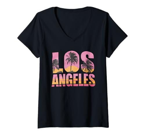 Damen Los Angeles Tshirt Männer Frauen Kalifornien Retro Vintage T-Shirt mit V-Ausschnitt Damen Los Angeles Tshirt Männer Frauen Kalifornien Retro Vintage T-Shirt mit V-Ausschnitt von Los Angeles Tshirt California LA Urlaubsreise