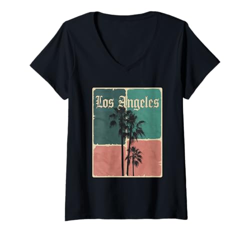Damen Los Angeles Tshirt Männer Frauen Kalifornien Retro Vintage T-Shirt mit V-Ausschnitt von Los Angeles Tshirt California LA Urlaubsreise