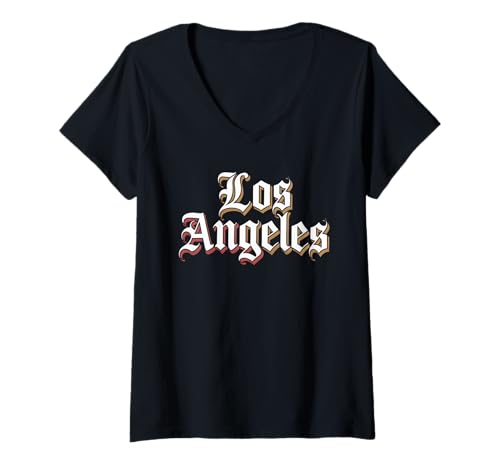 Damen Los Angeles Tshirt Männer Frauen Kalifornien Retro Vintage T-Shirt mit V-Ausschnitt von Los Angeles Tshirt California LA Urlaubsreise