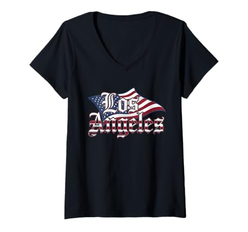 Damen Los Angeles Tshirt Männer Frauen Kalifornien Retro Vintage T-Shirt mit V-Ausschnitt von Los Angeles Tshirt California LA Urlaubsreise
