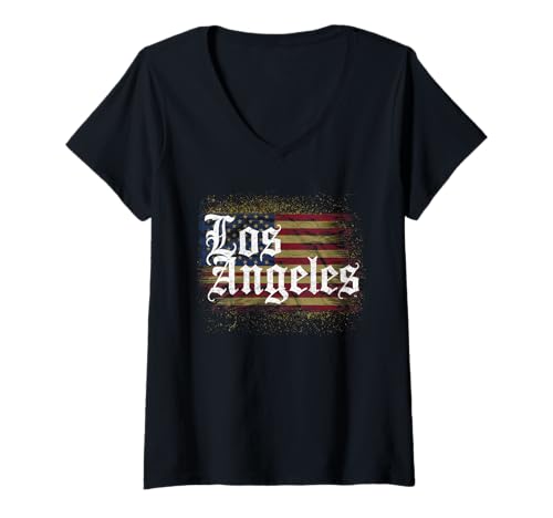 Damen Los Angeles Tshirt Männer Frauen Kalifornien Retro Vintage T-Shirt mit V-Ausschnitt von Los Angeles Tshirt California LA Urlaubsreise