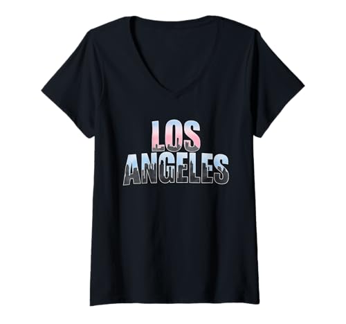 Damen Los Angeles Tshirt Männer Frauen Kalifornien Retro Vintage T-Shirt mit V-Ausschnitt von Los Angeles Tshirt California LA Urlaubsreise
