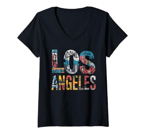 Damen Los Angeles Tshirt Männer Frauen Kalifornien Retro Vintage T-Shirt mit V-Ausschnitt von Los Angeles Tshirt California LA Urlaubsreise