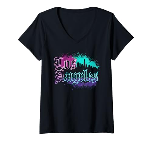 Damen Los Angeles Tshirt Männer Frauen Kalifornien Retro Vintage T-Shirt mit V-Ausschnitt von Los Angeles Tshirt California LA Urlaubsreise