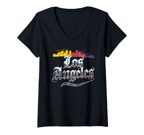 Damen Los Angeles Tshirt Männer Frauen Kalifornien Retro Vintage T-Shirt mit V-Ausschnitt von Los Angeles Tshirt California LA Urlaubsreise