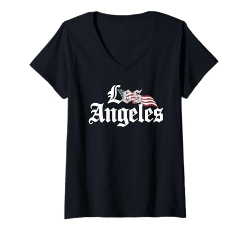 Damen Los Angeles Tshirt Männer Frauen Kalifornien Retro Vintage T-Shirt mit V-Ausschnitt von Los Angeles Tshirt California LA Urlaubsreise