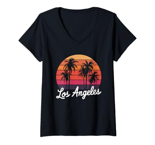 Damen Los Angeles Tshirt Männer Frauen Kalifornien Retro Vintage T-Shirt mit V-Ausschnitt von Los Angeles Tshirt California LA Urlaubsreise