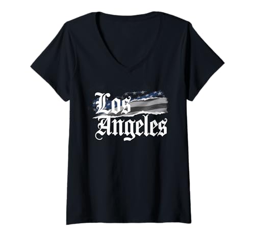 Damen Los Angeles Tshirt Männer Frauen Kalifornien Retro Vintage T-Shirt mit V-Ausschnitt von Los Angeles Tshirt California LA Urlaubsreise