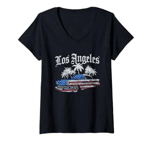 Damen Los Angeles Tshirt Männer Frauen Kalifornien Retro Vintage T-Shirt mit V-Ausschnitt von Los Angeles Tshirt California LA Urlaubsreise