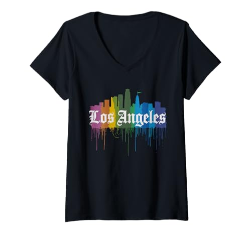 Damen Los Angeles Tshirt Männer Frauen Kalifornien Retro Vintage T-Shirt mit V-Ausschnitt von Los Angeles Tshirt California LA Urlaubsreise