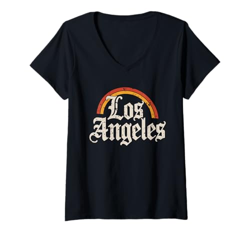 Damen Los Angeles Tshirt Männer Frauen Kalifornien Retro Vintage T-Shirt mit V-Ausschnitt von Los Angeles Tshirt California LA Urlaubsreise