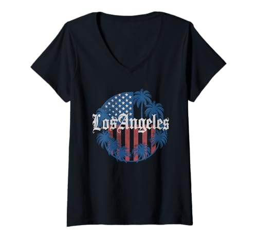 Damen Los Angeles Tshirt Männer Frauen Kalifornien Retro Vintage T-Shirt mit V-Ausschnitt von Los Angeles Tshirt California LA Urlaubsreise