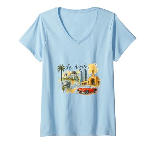 Damen Los Angeles L.A. USA Klassische Alltagsreisen T-Shirt mit V-Ausschnitt Damen Los Angeles L.A. USA Klassische Alltagsreisen T-Shirt mit V-Ausschnitt von Los Angeles USA Travel Gifts