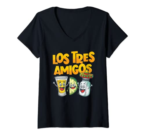 Damen Cinco de Mayo Los Tres Amigos Tequila Lime Salt Liquor T-Shirt mit V-Ausschnitt Damen Cinco de Mayo Los Tres Amigos Tequila Lime Salt Liquor T-Shirt mit V-Ausschnitt von Los Tres Amigos