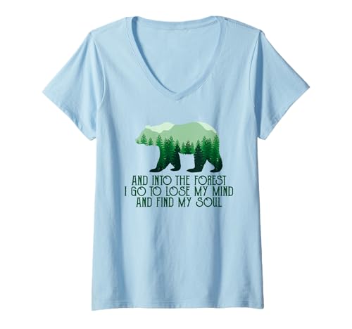 Damen Into The Forest I Go To Lose My Mind Lustiger Campingbär T-Shirt mit V-Ausschnitt Damen Into The Forest I Go To Lose My Mind Lustiger Campingbär T-Shirt mit V-Ausschnitt von Lose My Mind and Find My Soul Hunting Hiking Lover