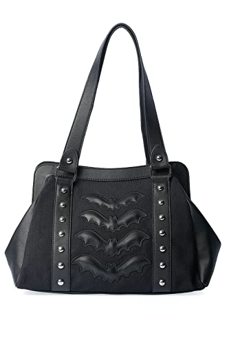 Lost Queen Gothic Night Wings Handtasche, Fledermaus und Metallnieten, Schwarz von Lost Queen