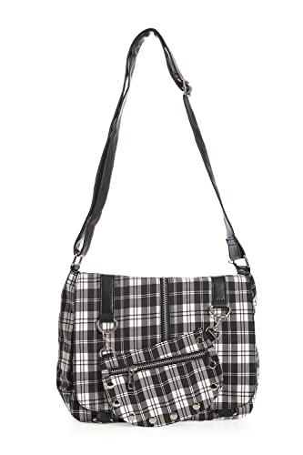 Lost Queen Punk Plaid Print Tartan Messenger Bag Crossbody Handtasche Damen Geldbörse, schwarz/weiß von Lost Queen