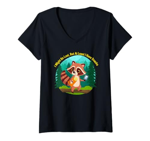 Damen I Have Snacks Cute Geocaching Waschbär T-Shirt mit V-Ausschnitt Damen I Have Snacks Cute Geocaching Waschbär T-Shirt mit V-Ausschnitt von Lost Snack Raccoon Collection