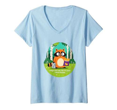 Damen Ich könnte Mich verirren, Aber wenigstens Habe ich Snacks, süßer Waschbär T-Shirt mit V-Ausschnitt Damen Ich könnte Mich verirren, Aber wenigstens Habe ich Snacks, süßer Waschbär T-Shirt mit V-Ausschnitt von Lost Snack Raccoon Collection