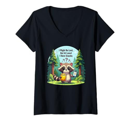 Damen Snacks Geocaching Waschbär T-Shirt mit V-Ausschnitt Damen Snacks Geocaching Waschbär T-Shirt mit V-Ausschnitt von Lost Snack Raccoon Collection