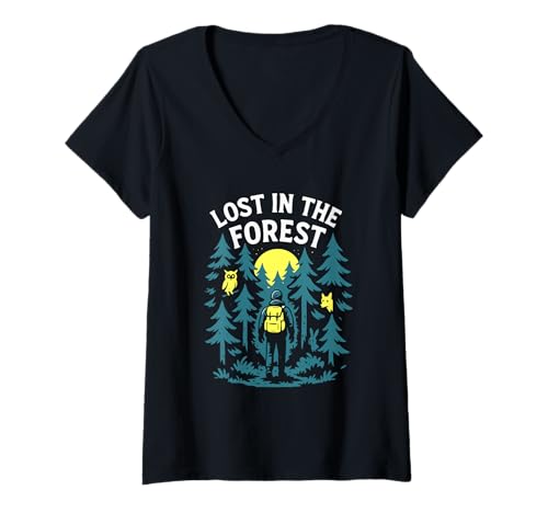 Damen Lost in The Forest Woods Wandertiere, Rucksackreisen, Eule T-Shirt mit V-Ausschnitt Damen Lost in The Forest Woods Wandertiere, Rucksackreisen, Eule T-Shirt mit V-Ausschnitt von Lost in the Forest Woods Hiking Animals