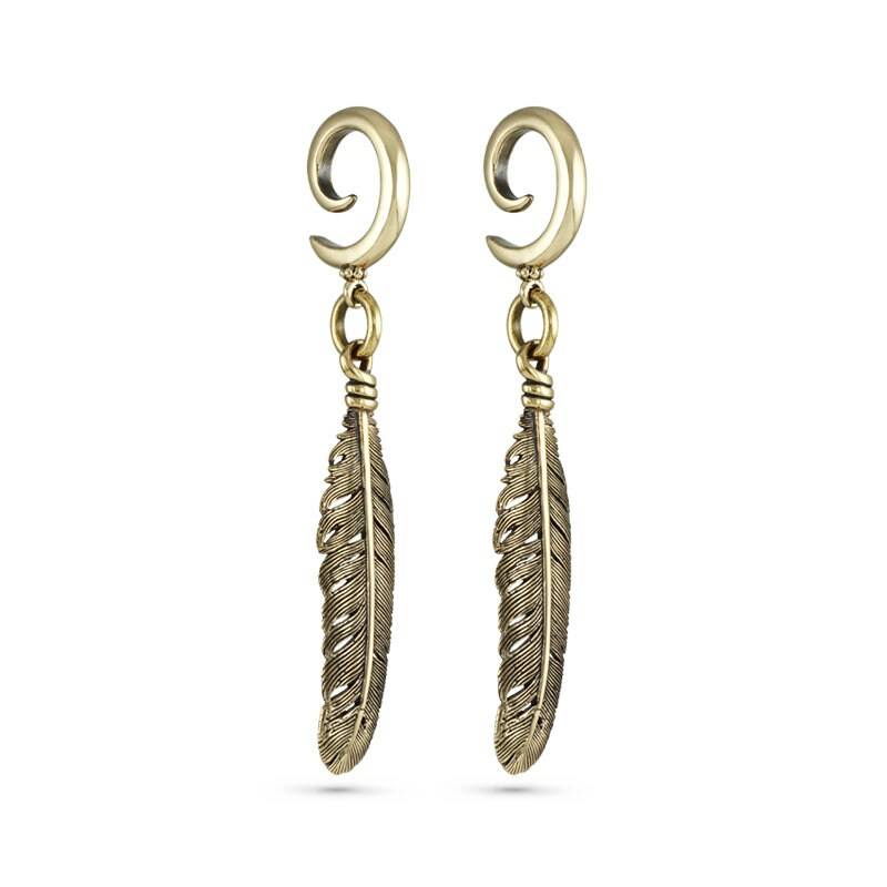 Feder Ohr Gewichte - Bronze Gauged Ohrringe Messgeräte von LostApostle