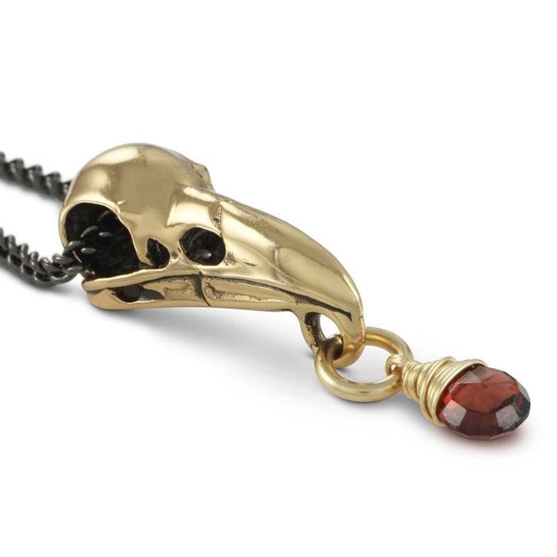 Vogelschädel Halskette Mit Granat - Bronze Rabenschädel & Anhänger von LostApostle