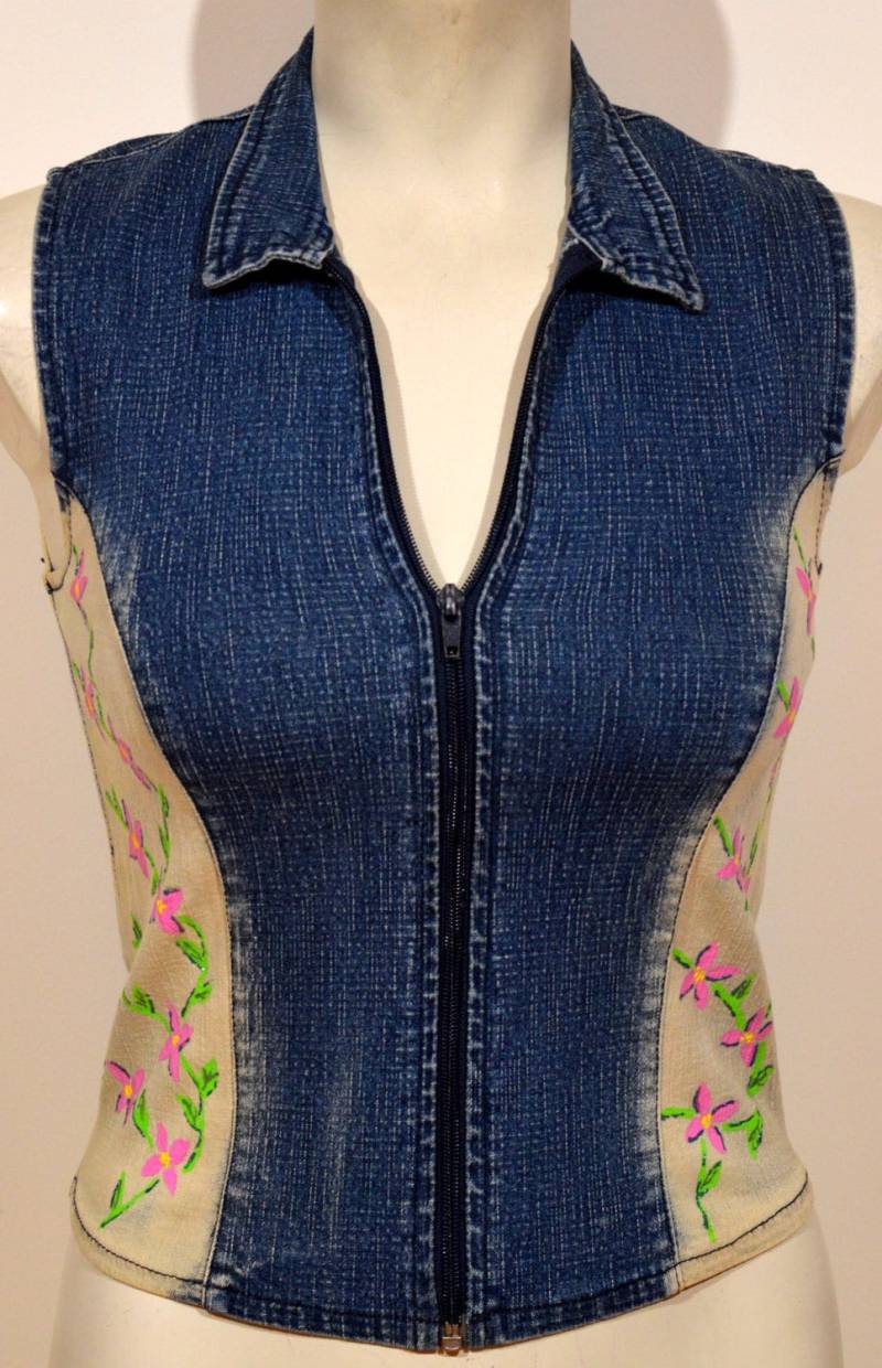 Handbemalte Jeansweste Blumen, Blaue Weste Frauen, Natur Florale Kunst, Geschenk Für Sie, Handgemachte Handbemalte Jeansweste Blumen, Blaue Weste Frauen, Natur Florale Kunst, Geschenk Für Sie, Handgemachte von LostGinger