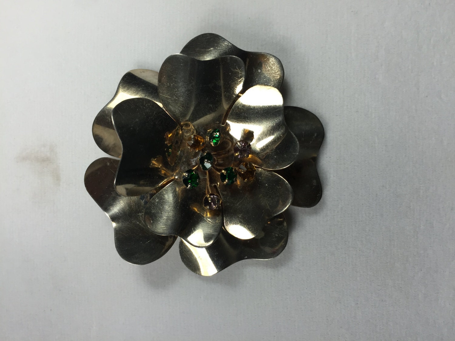 Sterling Silber Blumen-Brosche Mit Strass Sterling Silber Blumen-Brosche Mit Strass von LostHiddenTreasures