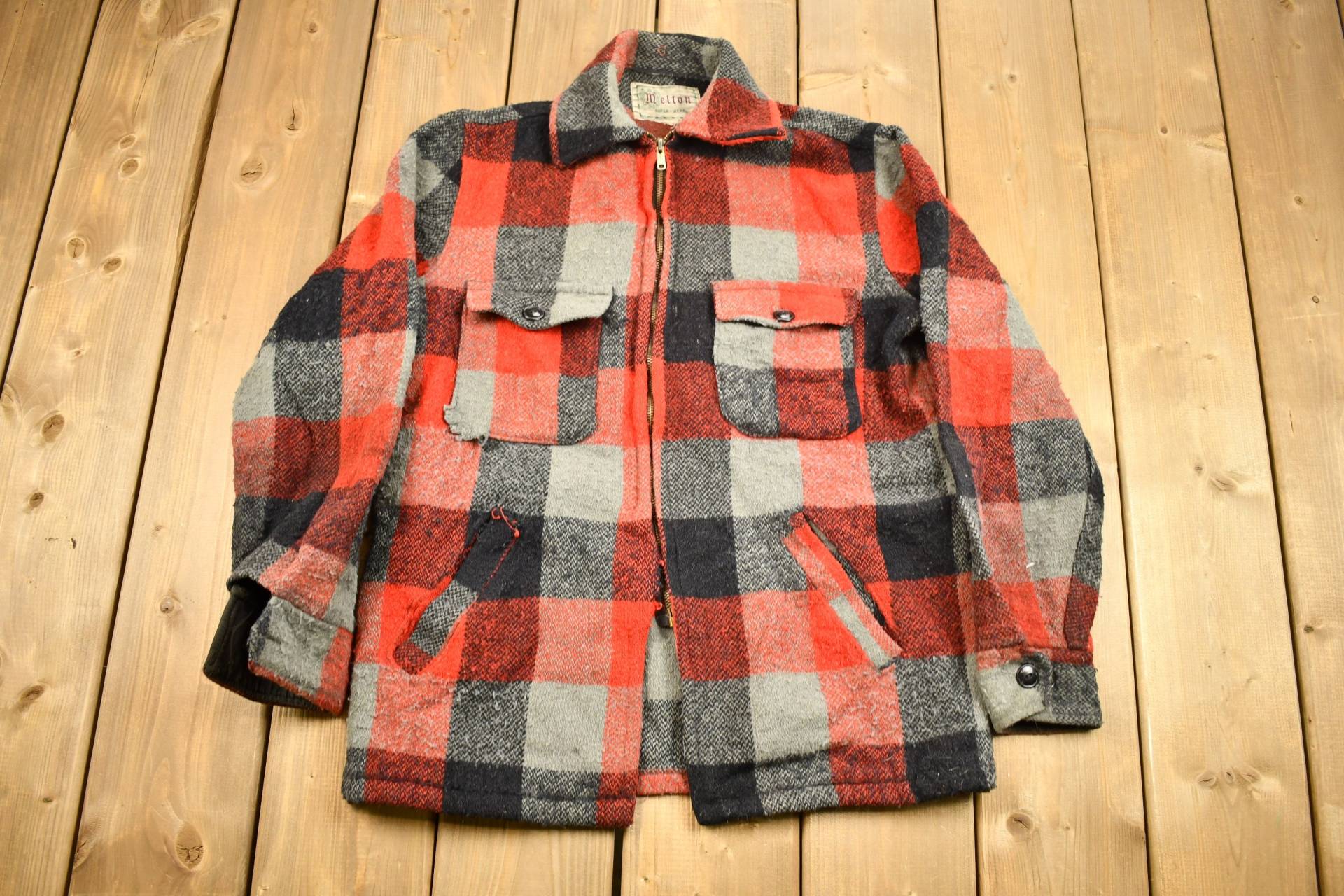 Vintage 1950Er Jahre Melton Outer-Wear Buffalo Plaid Wolle Jagdjacke/True Made in Usa Outdoorsman Jacke von Lostboysvintage