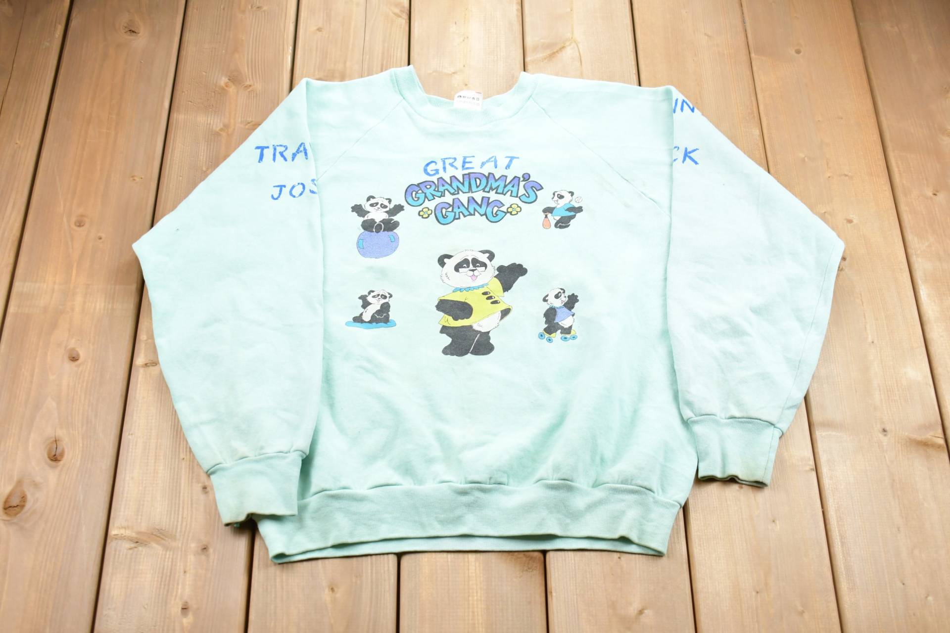 1980Er Great Grandmas Gang Panda Raglan Sweatshirt Mit Rundhalsausschnitt/80Er Jahre Crewneck Souvenir Athleisure Streetwear Made in Usa von Lostboysvintage