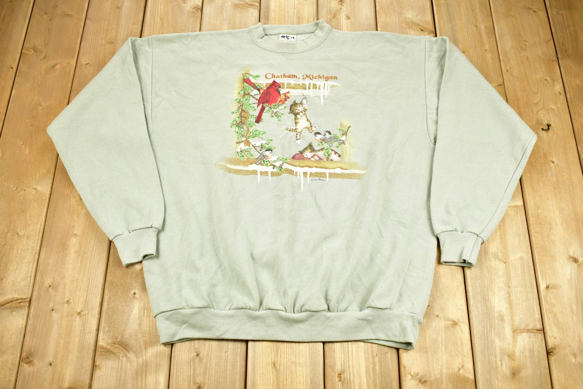 Vintage 1990Er Chatham Michigan Niedliches Tier Grafik Crewneck Sweatshirt/90Er Souvenir Streetwear Reisen Und Tourismus von Lostboysvintage