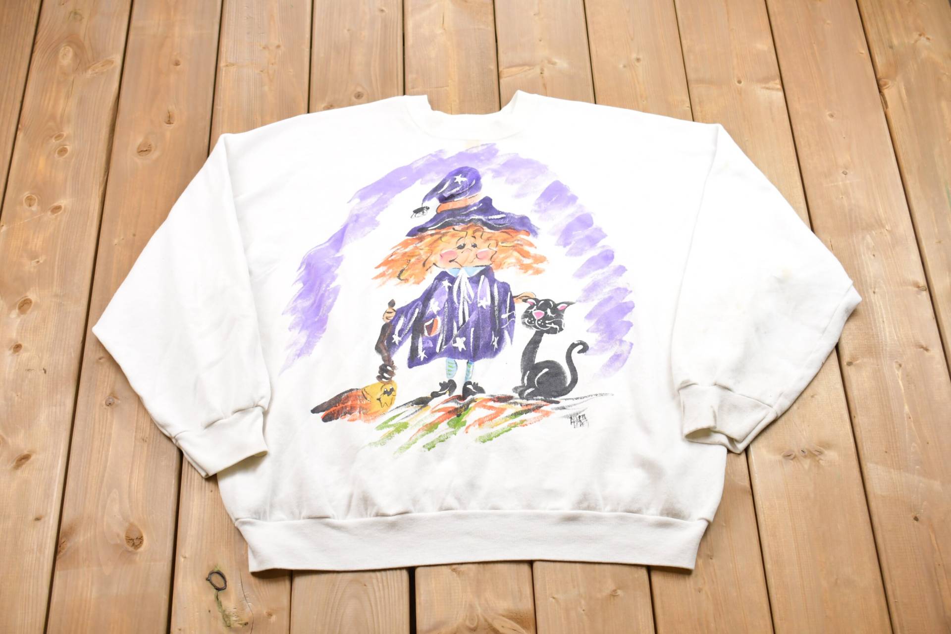 1990S Tultex Cartoon Hexe Sweatshirt Mit Rundhalsausschnitt/Made in Usa 90S Athleisure Streetwear Festkleidung Abgenutzt von Lostboysvintage