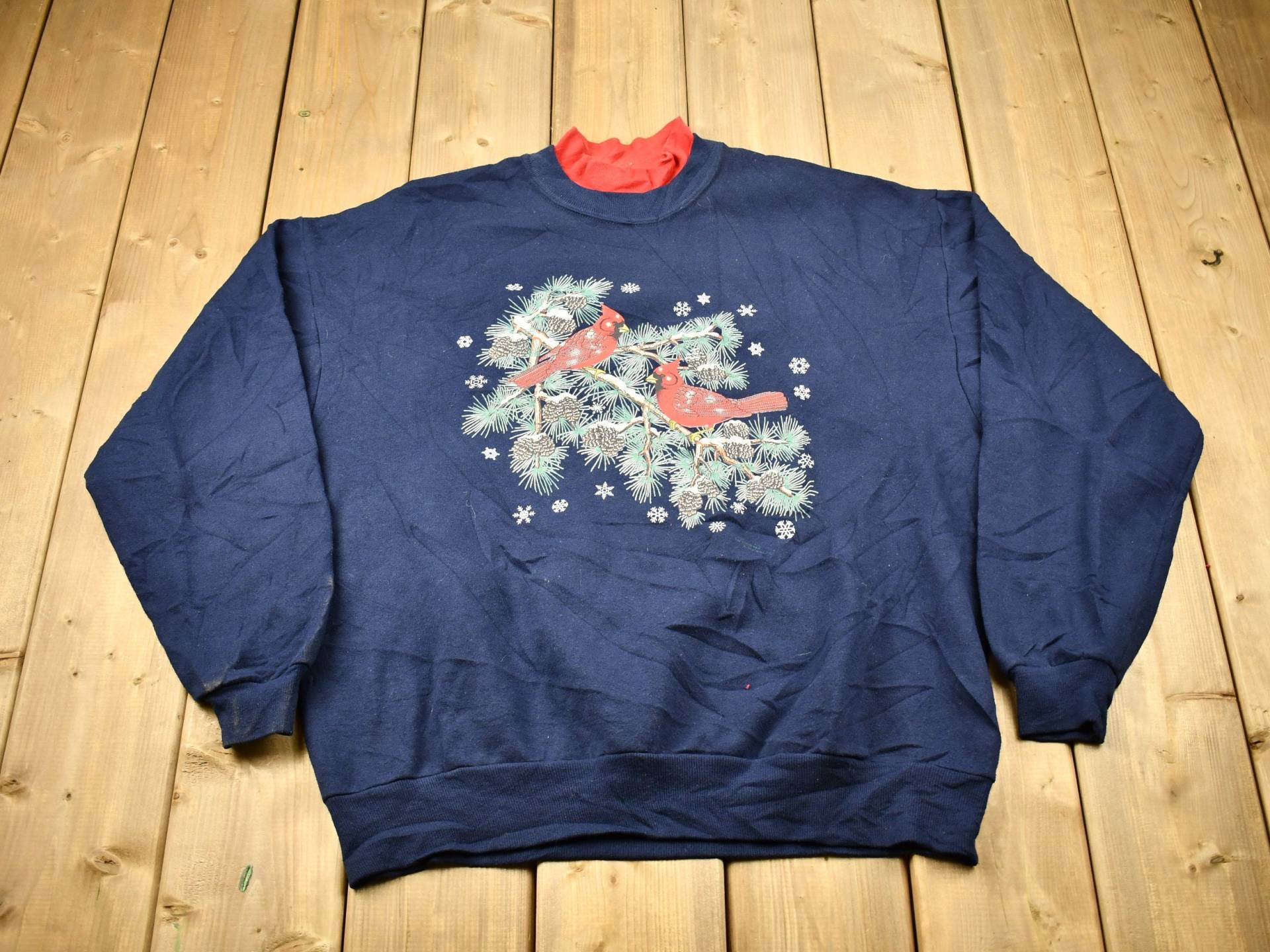 Vintage 1990Er Kardinal Vogel Winter Thema Grafik Niedlicher Crewneck/90Er Oma Pullover American Streetwear Made in Usa von Lostboysvintage