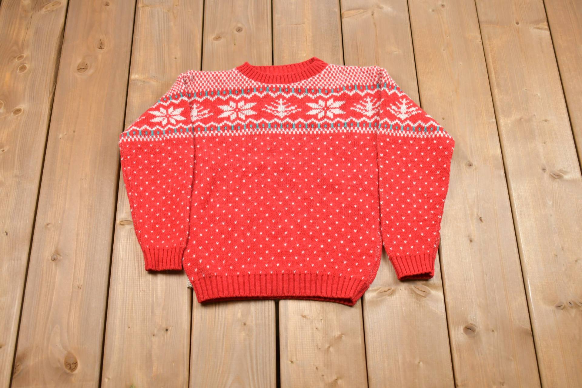 Vintage 100% Weihnachtsstrickpullover/90Er Jahre Pullover Rundhalsausschnitt Musterpullover Outdoor Handgestrickter von Lostboysvintage