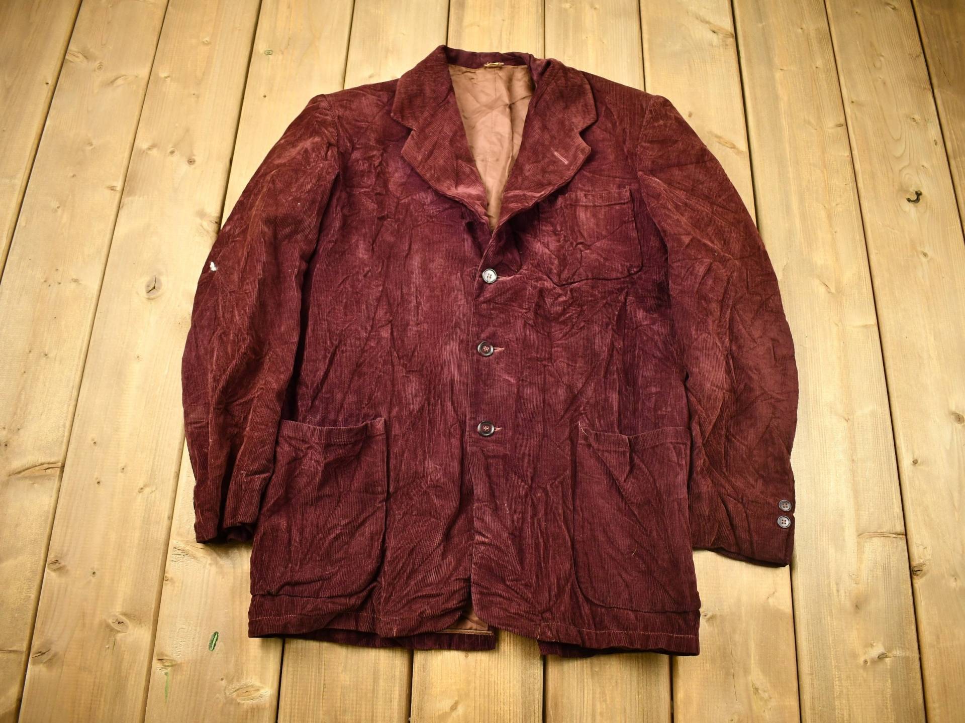 Vintage 1950Er Burgunder Cord Button Up Blazer Jacke/True Größe 38 Freizeitkleidung 50Er Jahre von Lostboysvintage