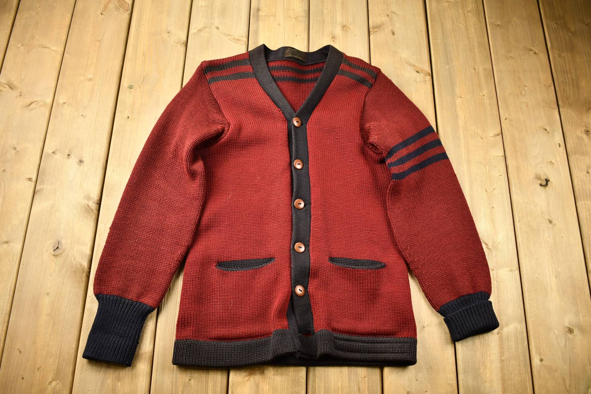 Vintage 1950Er Jahre Strickjacke 100% Wolle/Cardigan Button Up 50Er Pullover True Made in Usa Color Block Vintage 1950Er Jahre Strickjacke 100% Wolle/Cardigan Button Up 50Er Pullover True Made in Usa Color Block von Lostboysvintage