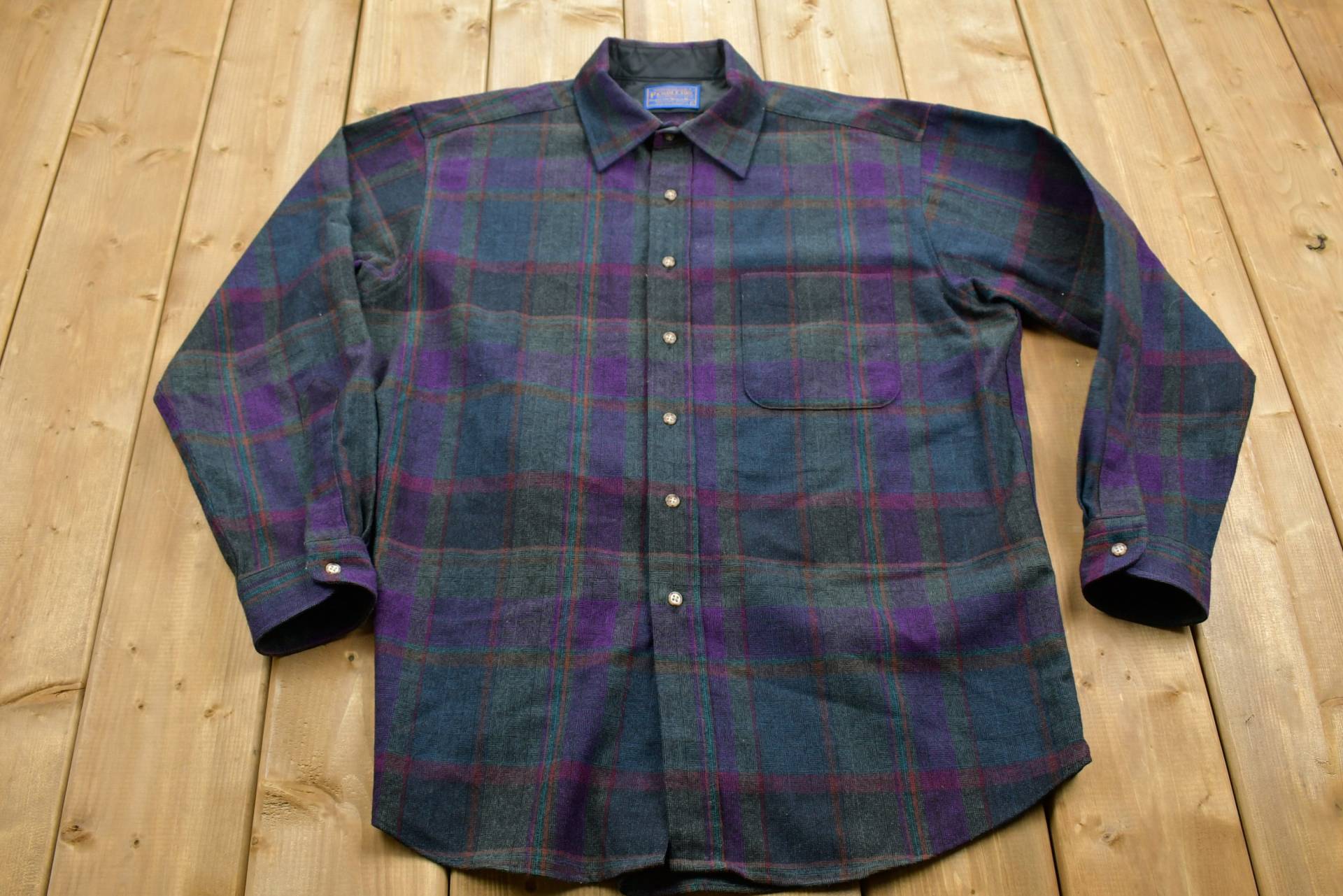 Vintage 1950Er Jahre Pendleton Kariertes Button Up Langarmshirt/Outdoor Wildnis Freizeitkleidung Made in Usa Wolle von Lostboysvintage